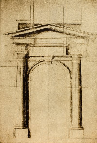 Arkitektónísk rannsókn á hurð Biblioteca Laurenziana; teikning eftir Michelangelo. Casa Buonarroti, Flórens by Michelangelo Buonarroti